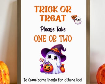 Halloween Candy Sign, Take One Treat Sign, Trick Or Treat, Printable Halloween Door Sign Porch Decor, Candy Bowl Sign