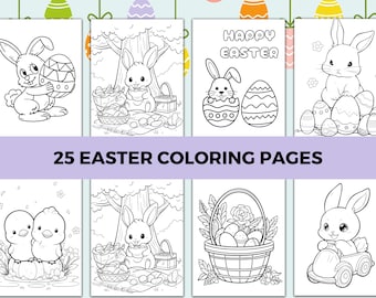 Easter Coloring Pages: 25 Fun Activity Printables (Digital Download)