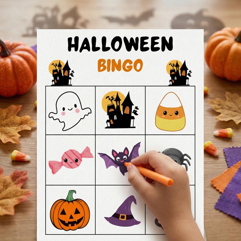 Halloween Bingo Cards, Preschool Kids Halloween Bingo, Kindergarten Halloween Bingo, Halloween Small Kids Bingo image 2