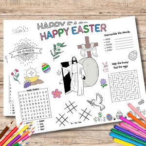 Easter Christian Placemat, Resurrection Craft, Easter Dinner Brunch Placemat, Easter religious activity page, Sunday school activity
