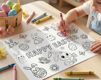 Easter Coloring Placemat, Printable Kids Activity, Fun Spring Coloring Page, Homeschool Craft for Children, Easter coloring page