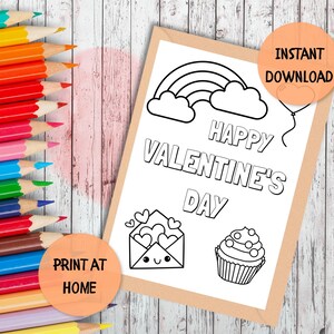 Valentine&#39;s Day Coloring Card - Fun DIY Activity for Kids - Instant Download - Coloring Valentines card