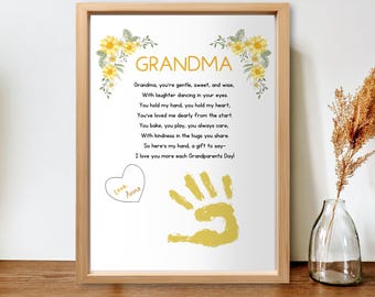 Grandparent's day handprint art, Grandma Handprint Art, Grandparents Day Gift, Grandparents day craft, Gift for Grandma, gift from toddler