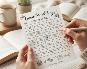 Tarjeta de bingo de tablero de visión 2026 imprimible, tablero de visión editable con objetivos de Año Nuevo, plantilla de manifestación 2026, objetivos de Año Nuevo