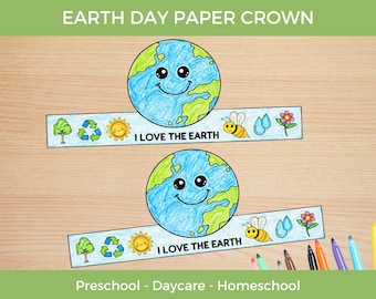 Earth Day Crafts for Preschool, Earth Day Paper Crown Craft, Earth Day Printable Activity, Earth Day Coloring Activity