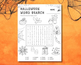 Halloween Word Search Puzzle, Printable Halloween Games for Kids, School Halloween Game, Halloween word find,  Kids Classroom Game