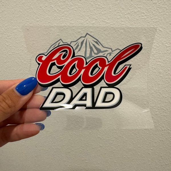 The Cool Dad UV DTF Wrap Transfer 16oz Pint Glass Beer Mug | No Heat Needed | Waterproof | Permanent Adhesive