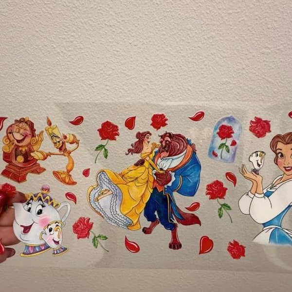 Disney Beauty and The Beast Roses UV DTF Wrap Transfer 16oz | No Heat Needed | Waterproof | Permanent Adhesive