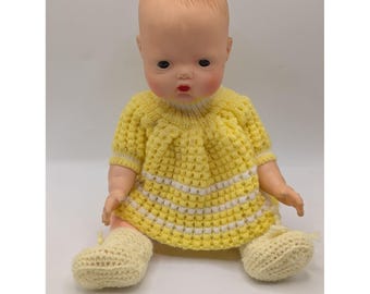 Vintage Laurie Baby Doll Terrie Doll Inc 1963 Yellow Crochet Dress 8 Inch