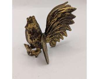 Galo de briga em miniatura vintage de latão para decoração de casa de campo, 7,6 cm (3 polegadas).