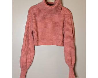 Urban Outfitters Pink Cropped Turtleneck Sweater Balloon Sleeve Knit Small