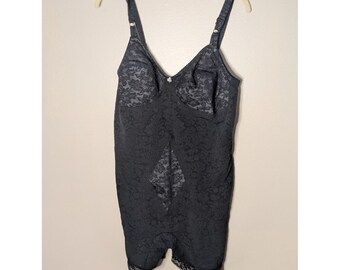 Vintage Rago Lacette 9077 Black Lace Open Crotch Bodysuit Shaper 44C Made in USA