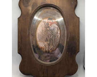 Vintage Wood Wall Plaque Victorian Girl Bubble Glass Convex Mirror Art 15x11