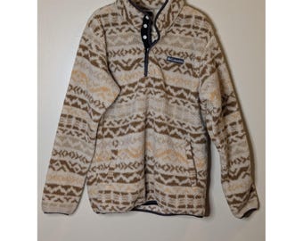 Columbia Mens Sherpa Fleece Pullover Southwestern Print Brown Tan AM9209 Medium