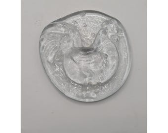 Peso de papel vintage em vidro artístico transparente em formato de galo, com textura, 10 cm (4 polegadas).