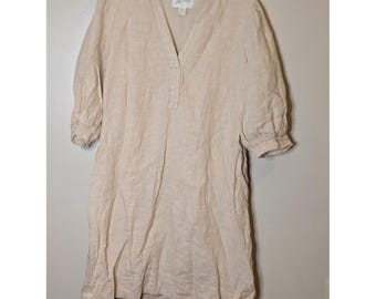 Lilly Pulitzer Beige Linen Puff Sleeve V-Neck Shift Dress Size 10 Oatmeal Sand