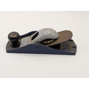 Vintage Blue Block Plane 7 Inch Manual Woodworking Tool Made in USA
