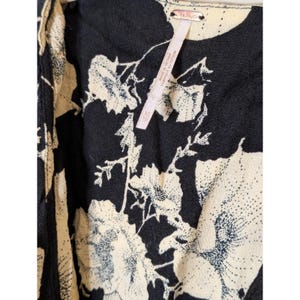 Free People Floral Mini Dress Black Cream Ruffle Cap Sleeve Tie Front XS image 2