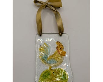Galo de vidro fundido artesanal para pendurar na parede, estilo fazenda, 10,8 cm (4,25 polegadas)