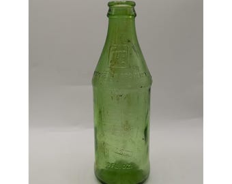 Vintage 7-Up Green Glass Soda Bottle 10oz Embossed Logo Dispose of Properly 8in