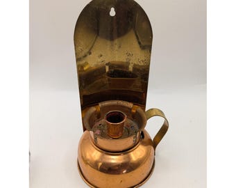 Castiçal de parede vintage Coppercraft Guild em cobre e latão, Taunton, Massachusetts