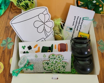 Leprechaun Treasure Hunt Activity Box for 2, Kids will have fun with a coloring project and a Leprechaun themed treasure hunt game!