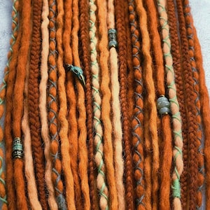 Wool dreadlocks, red orange braid-in extensions Made to Order "GINGER"
