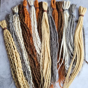 Dyed Wool Dreadlocks and Braids, braid-in extensions, Natural Hair Colors