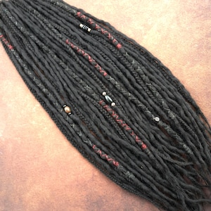 Wool dreadlocks braid-in extensions blackest black - Made to Order   "RAVEN"