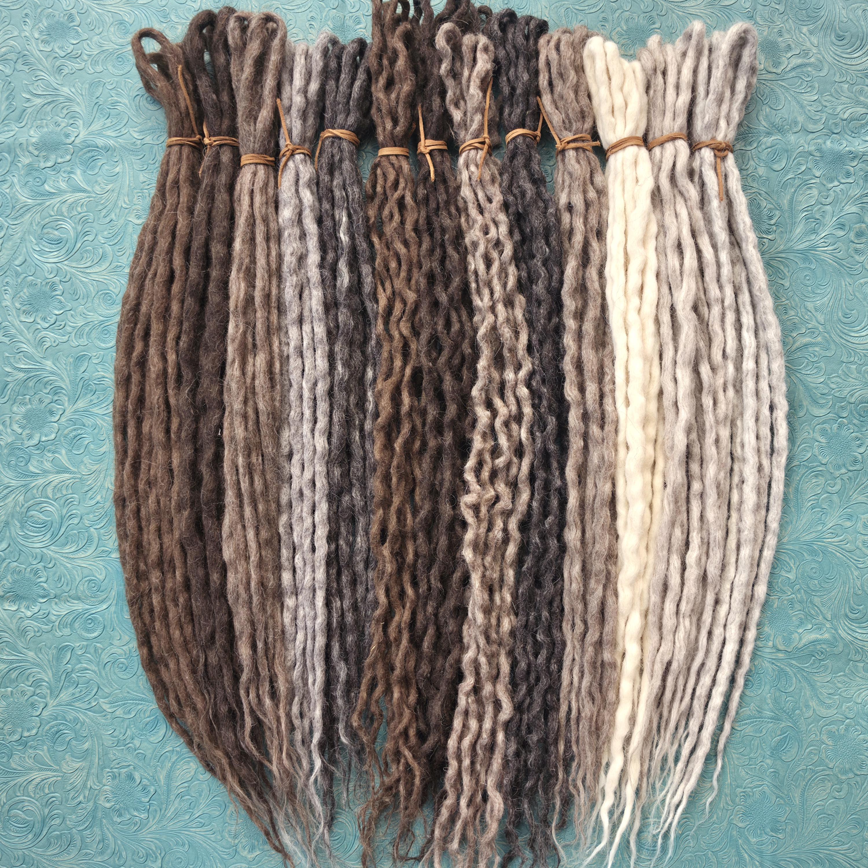 Undyed Wool Dreadlocks and Braids - Specialty Blended Temporary Braid-In Extensions Natural colors