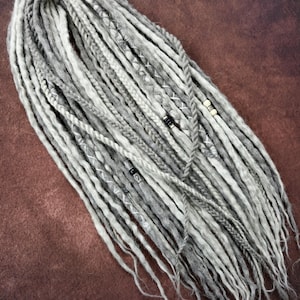 SALTY VIKING- Undyed Wool dreadlocks, braid-in extensions, white-ash , salt-n-pepper