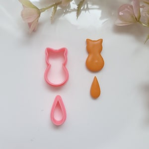 Cat Drop Polymer Clay Cutter, Multiple Sizes, Cookie Cutter, 2 Piece Set