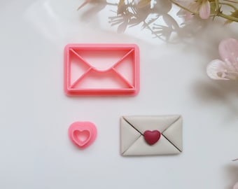 Heart Envelope Polymer Clay Cutter, Multiple Sizes, Cookie Cutter, 2 Piece Set