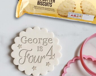 Custom Name and Age, Happy Birthday Embosser Stamp, Cookie Cutter, Fondant, Embossed, Personalised, Marks and Spencer biscuit