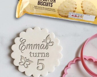 Personalized Butterfly Birthday Cookie Embosser Stamp, Custom Name & Age, Marks and Spencer biscuit