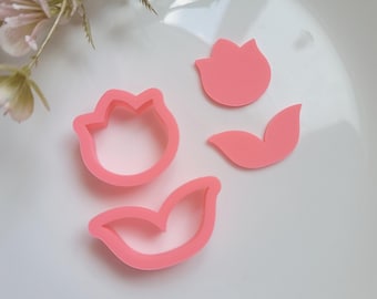 Tulip and Leaves, Polymer Clay Cutter, Multiple Sizes, Cookie Cutter