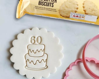 Custom Age Happy Birthday Cake Embosser Stamp, Cookie Cutter, Fondant, Embossed, Personalised, Marks and Spencer biscuit
