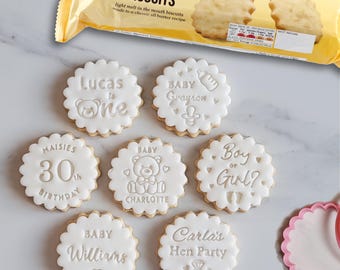 Custom Text Embosser Stamp, Cookie Cutter, Fondant, Embossed, Personalised, Marks and Spencer biscuit