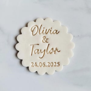 25 Custom Name Wedding Name and Date Embosser Stamp, Multiple Sizes, Cookie Cutter, Fondant, Embossed