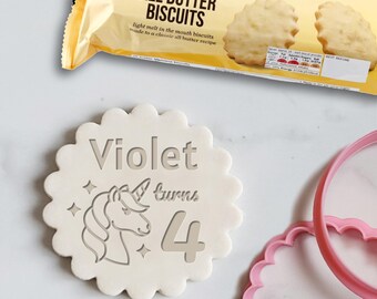 Custom Name Happy Birthday Embosser Stamp, Multiple Sizes, Cookie Cutter, Fondant, Embossed, Marks and Spencer biscuit