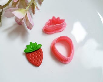 Strawberry Polymer Clay Cutter, Multiple Sizes, Cookie Cutter, 2 Piece Set