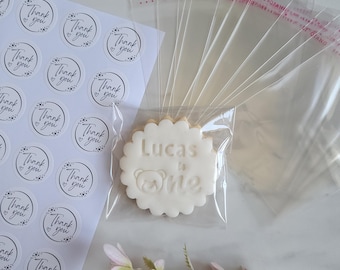 Clear Cellophane Bags, Biscuit Favours, M&S Size, Thank You Stickers