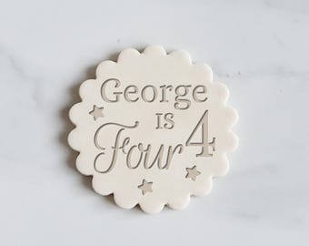 Custom Name and Age, Happy Birthday Embosser Stamp, Cookie Cutter, Fondant, Embossed, Personalised, Marks and Spencer biscuit
