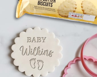 Custom Baby Name Embosser Stamp, Cookie Cutter, Fondant, Embossed, Personalised, Marks and Spencer biscuit