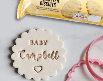 Custom Baby Name Embosser Stamp, Cookie Cutter, Fondant, Embossed, Personalised, Marks and Spencer biscuit