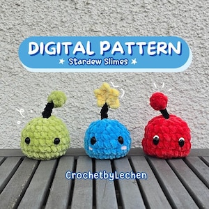 Puede incluir: Patrón digital para tejer amigurumis de slime de Stardew Valley. El patrón incluye tres colores de slime diferentes: verde, azul y rojo.