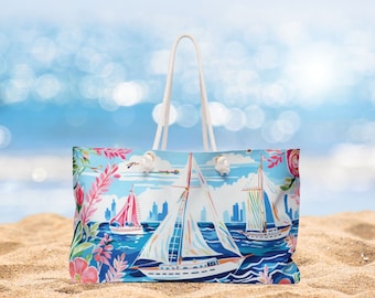 Sailboat Weekender Bag, Nautical Beach Tote