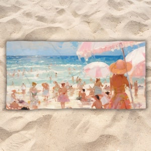 Vintage Beach Towel, Summer Towel, Beach Towel Gift, Beach Gifts, Gift for Her, Vacation Beach Towel, Retro Watercolor Beach Gift