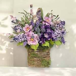 ラベンダー造花バスケット、ラベンダーバスケットリース、造花ラベンダー、ラベンダードアバスケット、ウェディングバスケット、秋の花