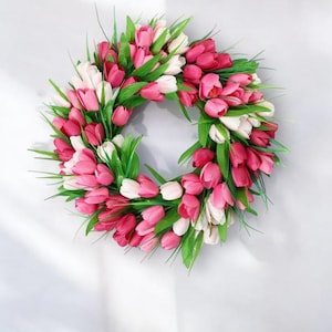 Pink Tulips Front Door Wreath, Decorative Tulips Wreaths, Pink Tulips Wall Decoration, Pink Door Wreath, Artificial Tulips